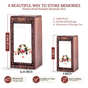 Humming Bird cremation Urn - Wooden Memorial Urn For Adult Male