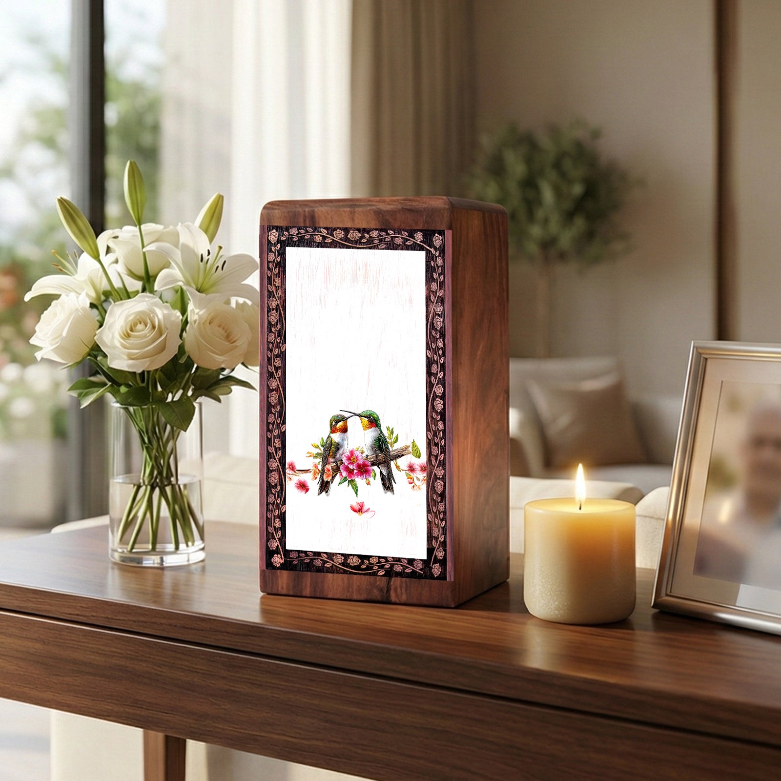 Humming Bird cremation Urn - Wooden Memorial Urn For Adult Male