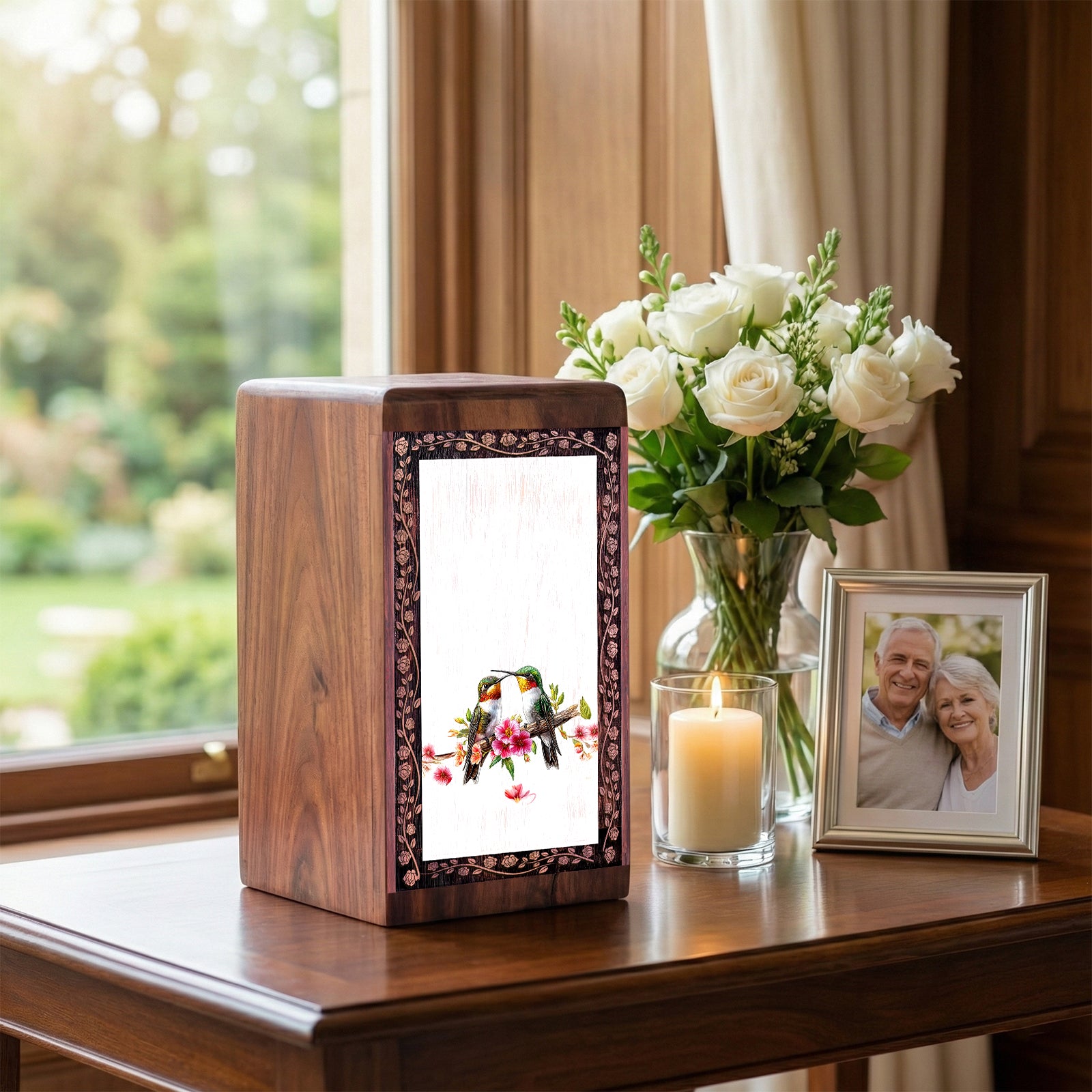 Humming Bird cremation Urn - Wooden Memorial Urn For Adult Male