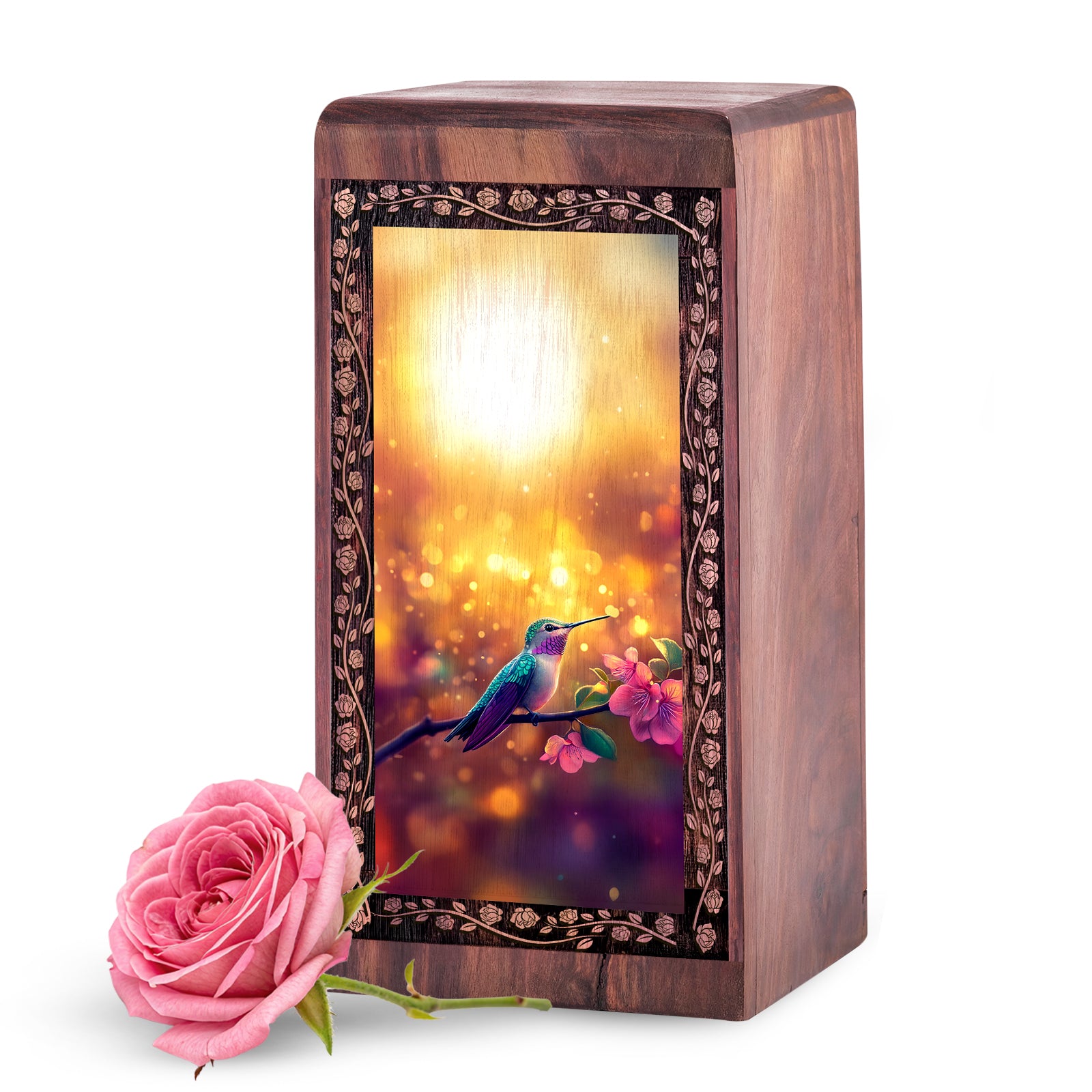 Golden Sunset Garden Handmade Urn - Humming Bird Urn For Ashes