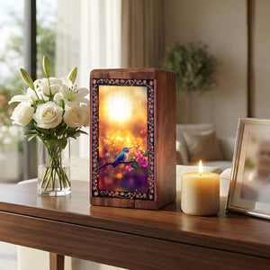Golden Sunset Garden Handmade Urn - Humming Bird Urn For Ashes