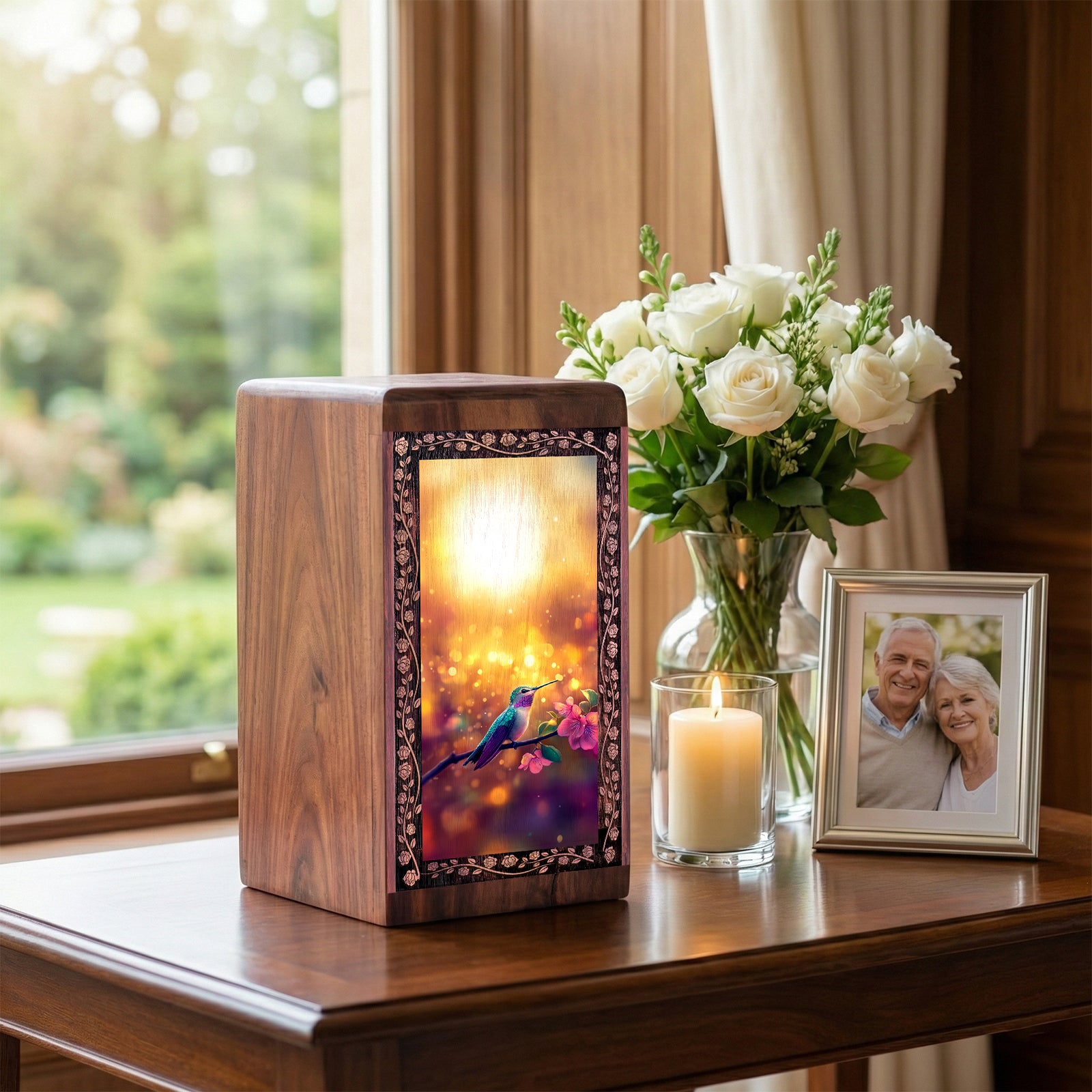 Golden Sunset Garden Handmade Urn - Humming Bird Urn For Ashes