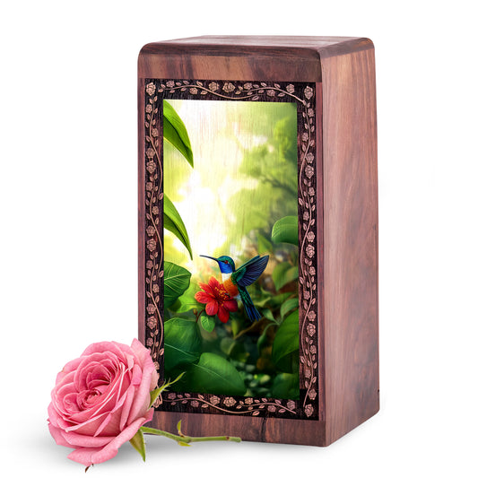 Decorative Bird Theme Wooden Box - Nature Theme Memorial For Ashes