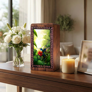Decorative Bird Theme Wooden Box - Nature Theme Memorial For Ashes