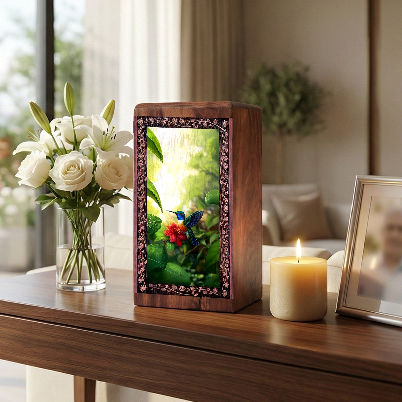 Decorative Bird Theme Wooden Box - Nature Theme Memorial For Ashes