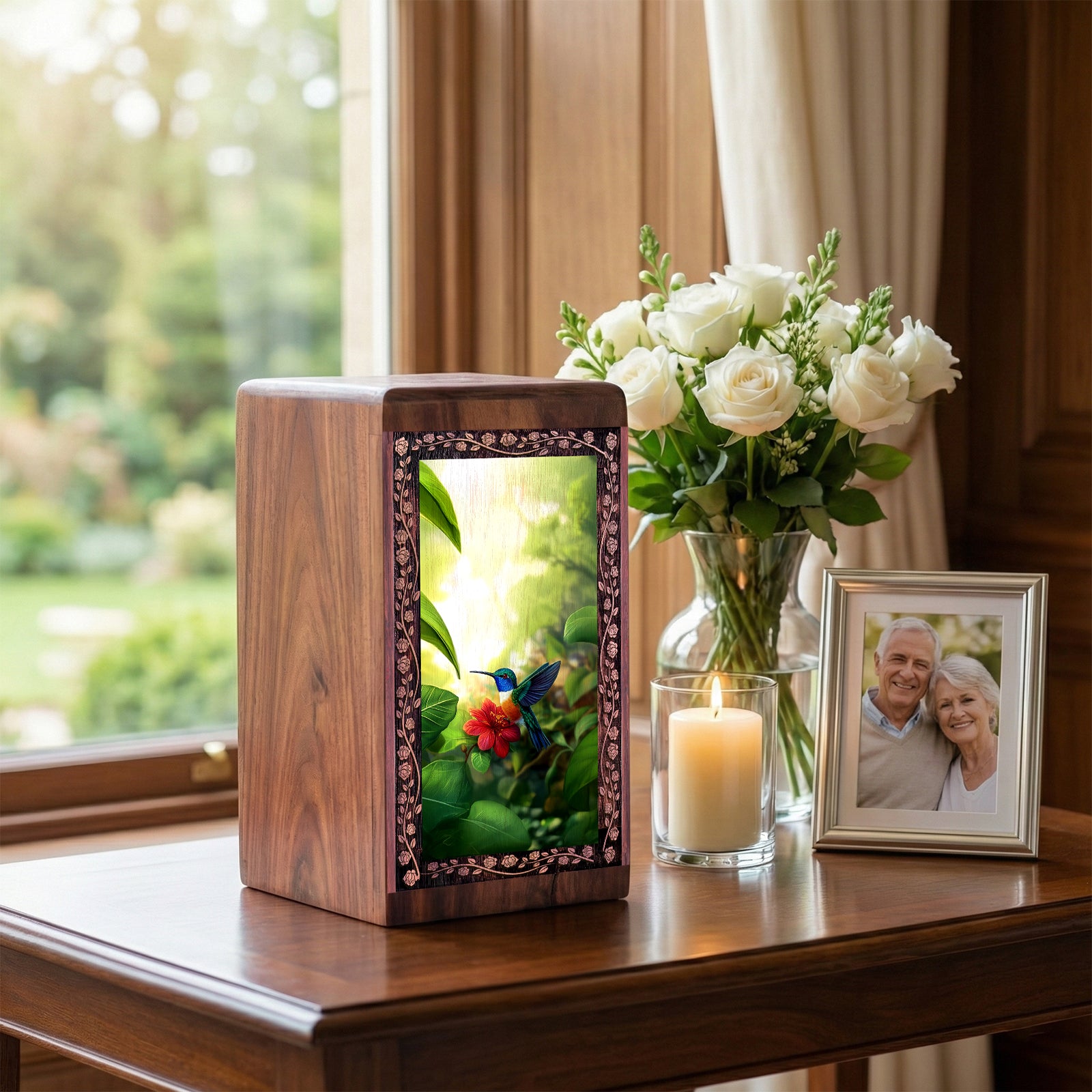 Decorative Bird Theme Wooden Box - Nature Theme Memorial For Ashes