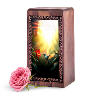 Humming Bird cremation Urn - Wooden Memorial Urn For Adult Male