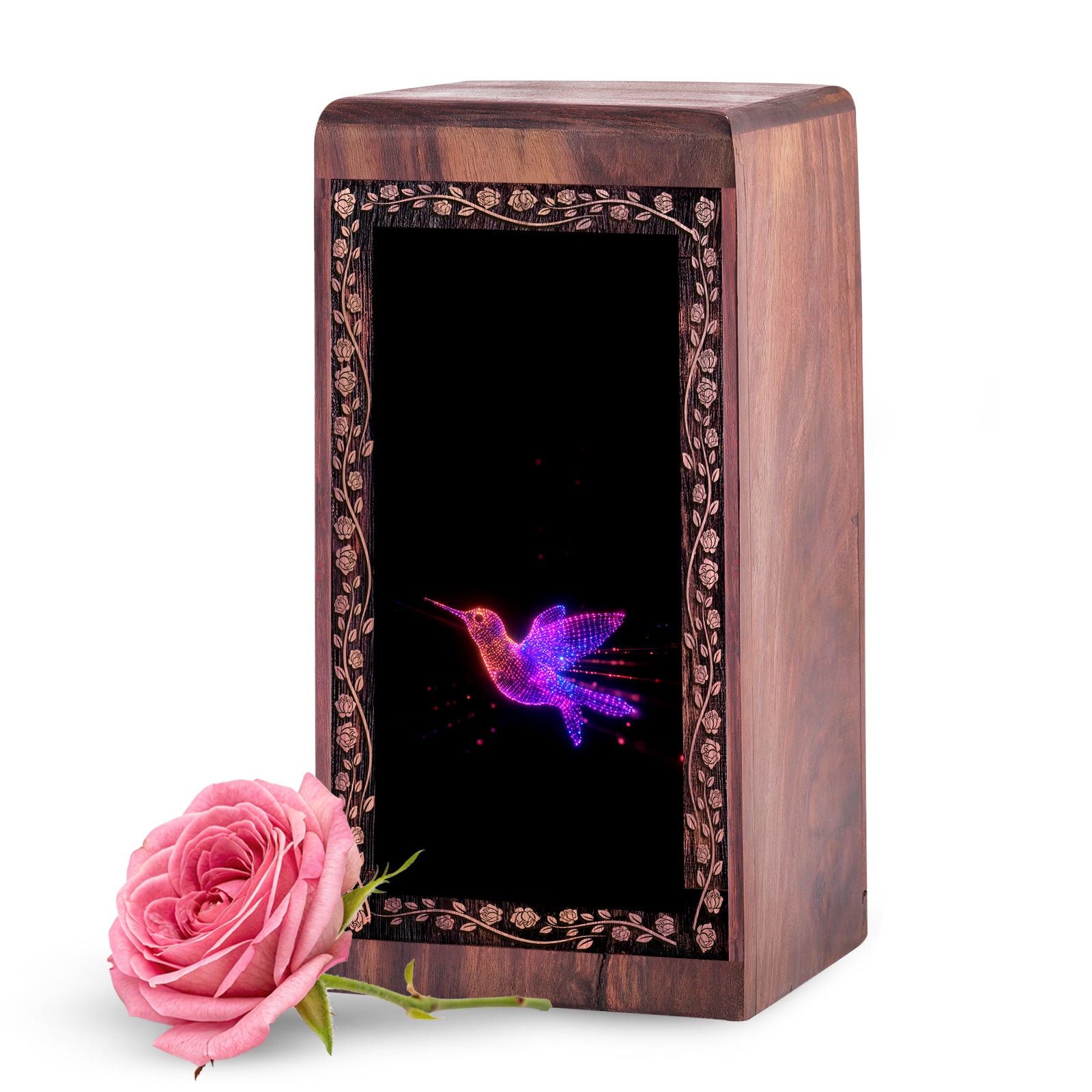 Decorative Bird Wooden Box Urn - Visual Style Theme For Memorial Ashes