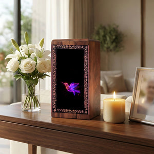 Decorative Bird Wooden Box Urn - Visual Style Theme For Memorial Ashes