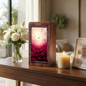 Red Roses Wood Memorial Box - Decorative Wooden Boxes For Funeral