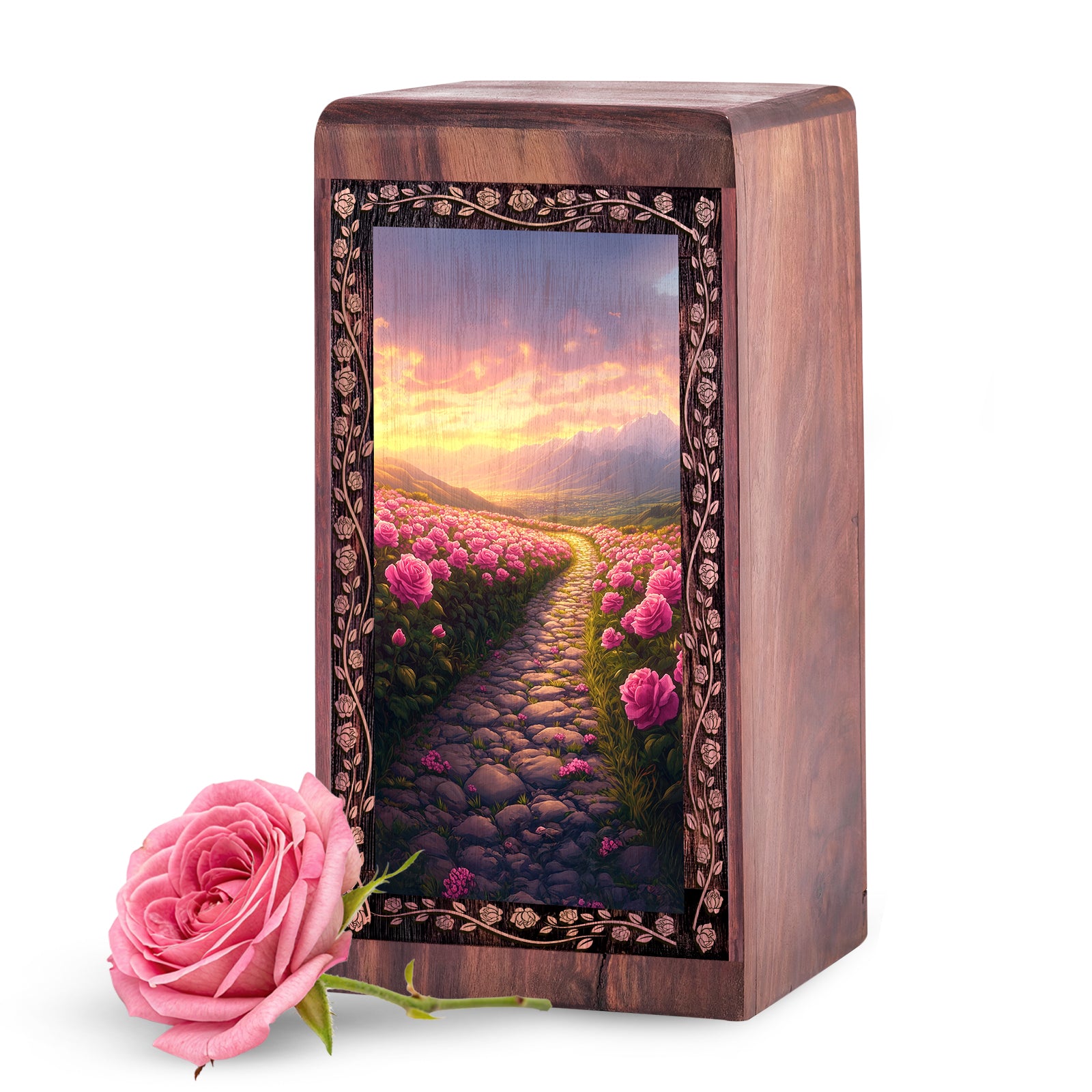 Handmade Pink Roses Memorial Urn - Funeral Boxes Ashes For Human Adult