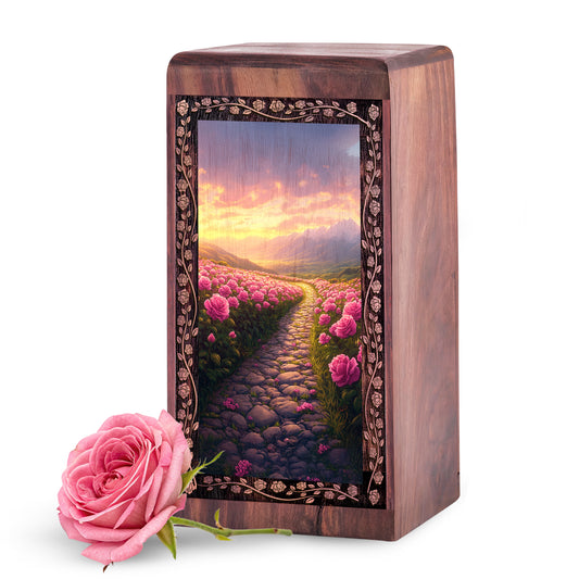 Handmade Pink Roses Memorial Urn - Funeral Boxes Ashes For Human Adult