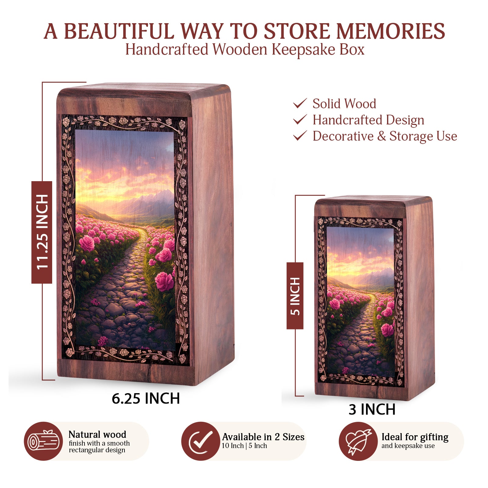Handmade Pink Roses Memorial Urn - Funeral Boxes Ashes For Human Adult