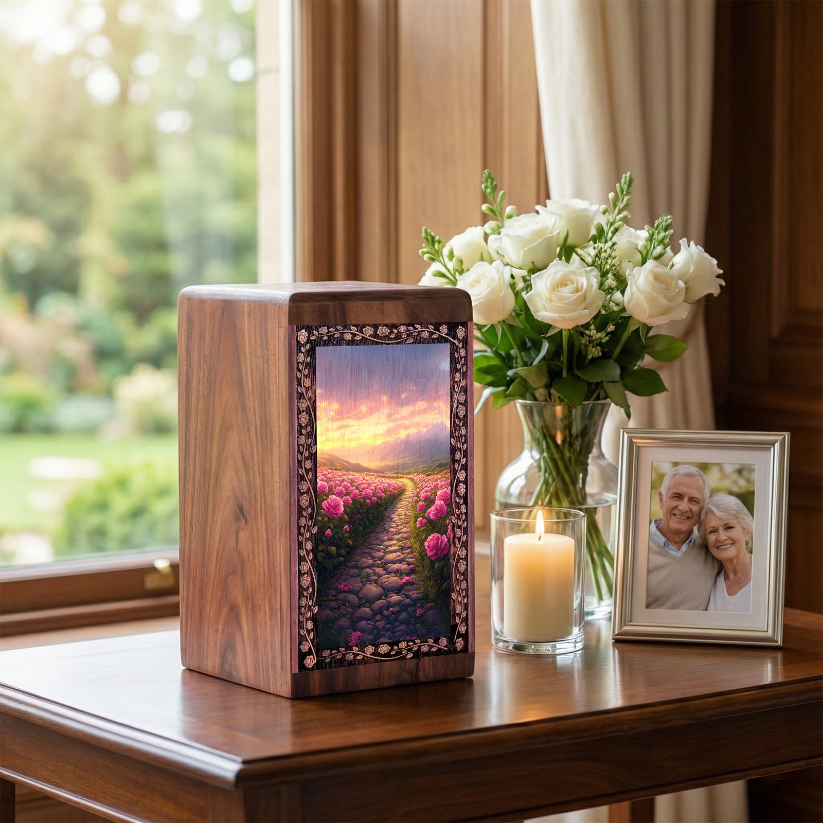 Handmade Pink Roses Memorial Urn - Funeral Boxes Ashes For Human Adult