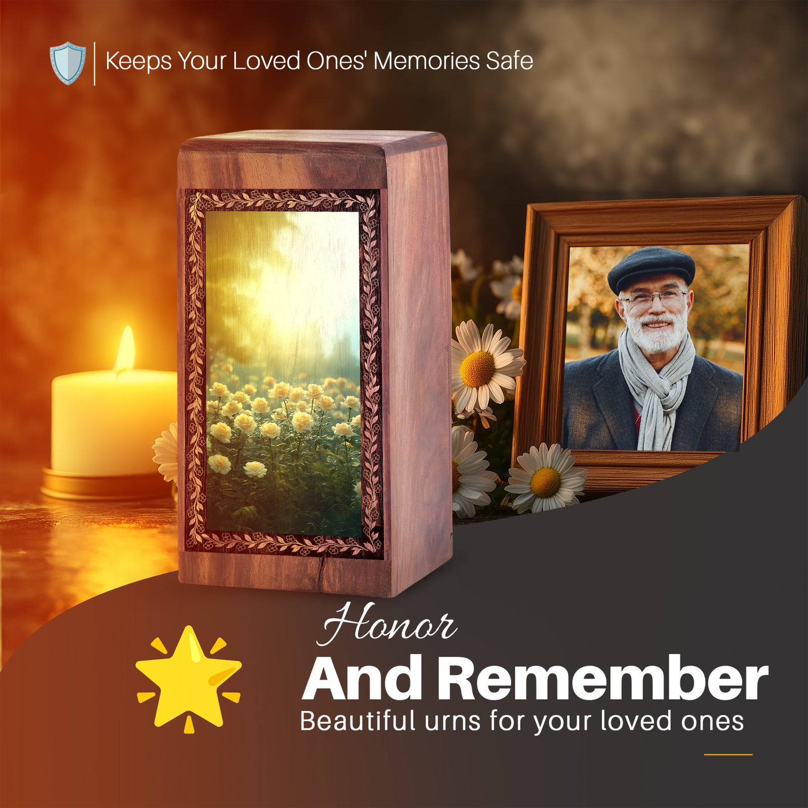 White Rose Decorative Wood Box for Ashes - Handmade Funeral Urns Box