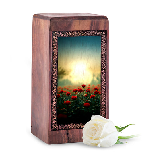 Wooden Rose Cremation Urns - Red Rose Garden Decorative Wood Box