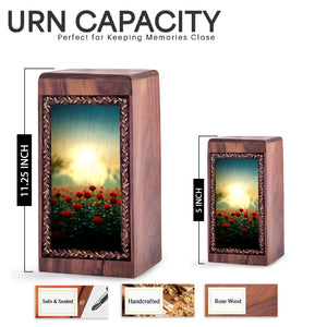 Wooden Rose Cremation Urns - Red Rose Garden Decorative Wood Box