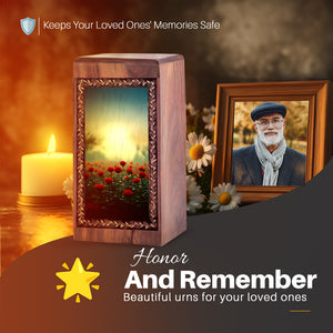 Wooden Rose Cremation Urns - Red Rose Garden Decorative Wood Box