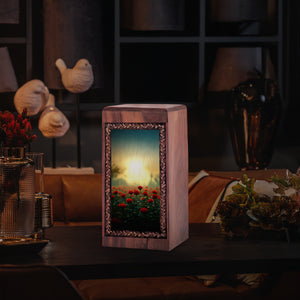 Wooden Rose Cremation Urns - Red Rose Garden Decorative Wood Box