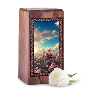 Pink Rose Wooden Cremation Urns For Ashes - Flower Wood Box For Ashes