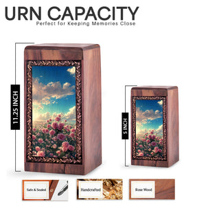 Pink Rose Wooden Cremation Urns For Ashes - Flower Wood Box For Ashes