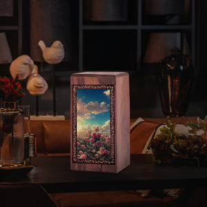 Pink Rose Wooden Cremation Urns For Ashes - Flower Wood Box For Ashes