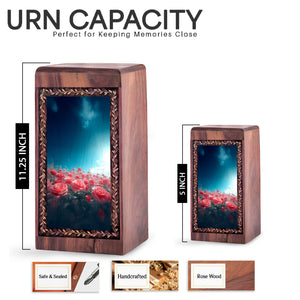 Handcrafted Flower Memorial Wood Box - Decorative Rose Landscape Funeral Boxes