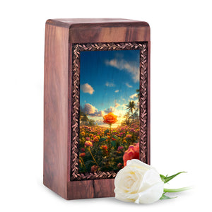 Funeral Urns For Ashes - Handmade Wood Box Floral Garden Memorial