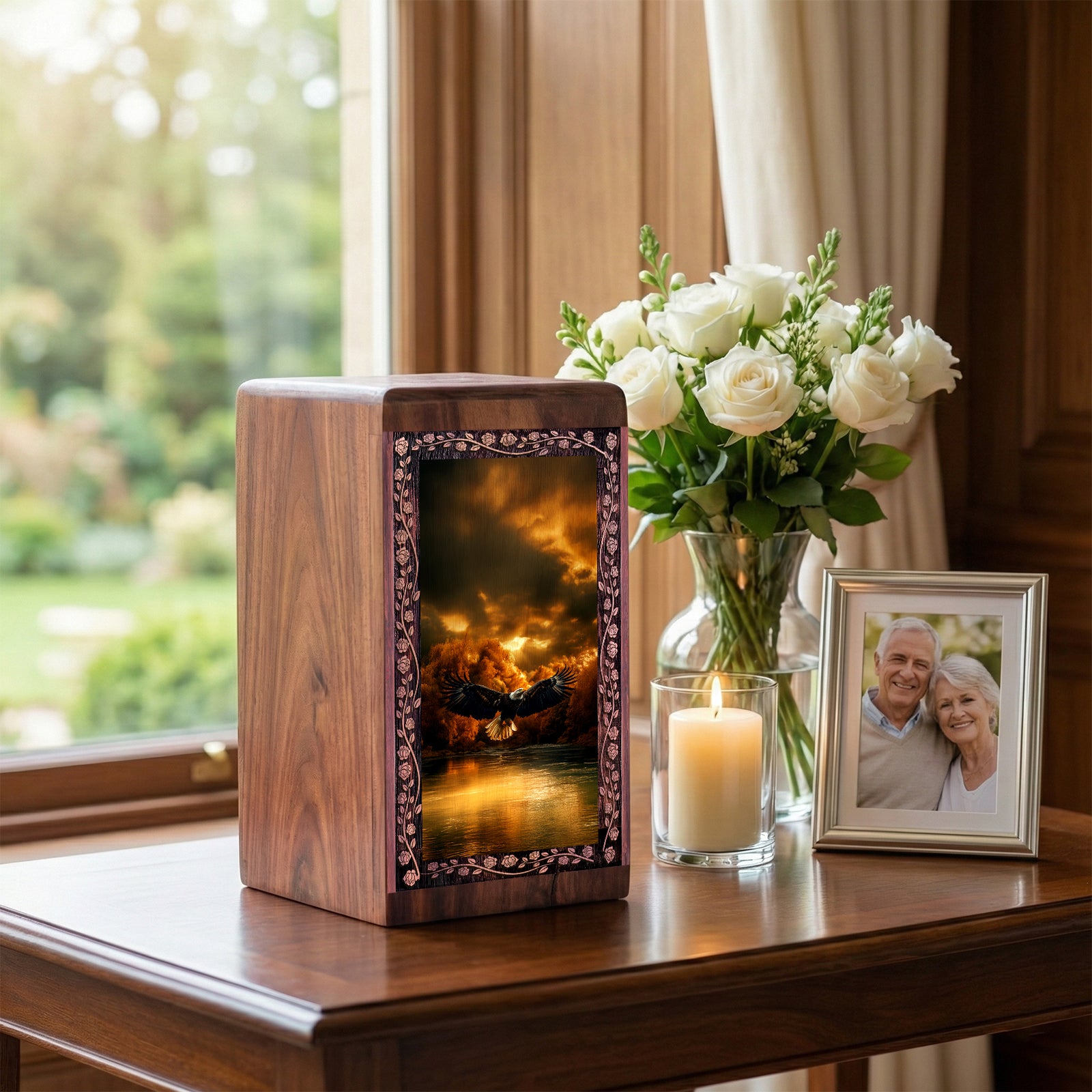 Eagle Urn For Ashes - Handcrafted Wooden Box For Patriot