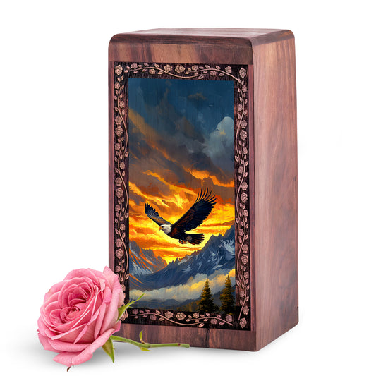 Eagle Mountain Burial Box - Sunset Theme Wooden Urn for Ashes Adult Male