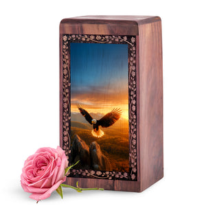 Mountain Eagle Wood Urn for Ashes - Sunset Cremation Urn Box For Adult Male
