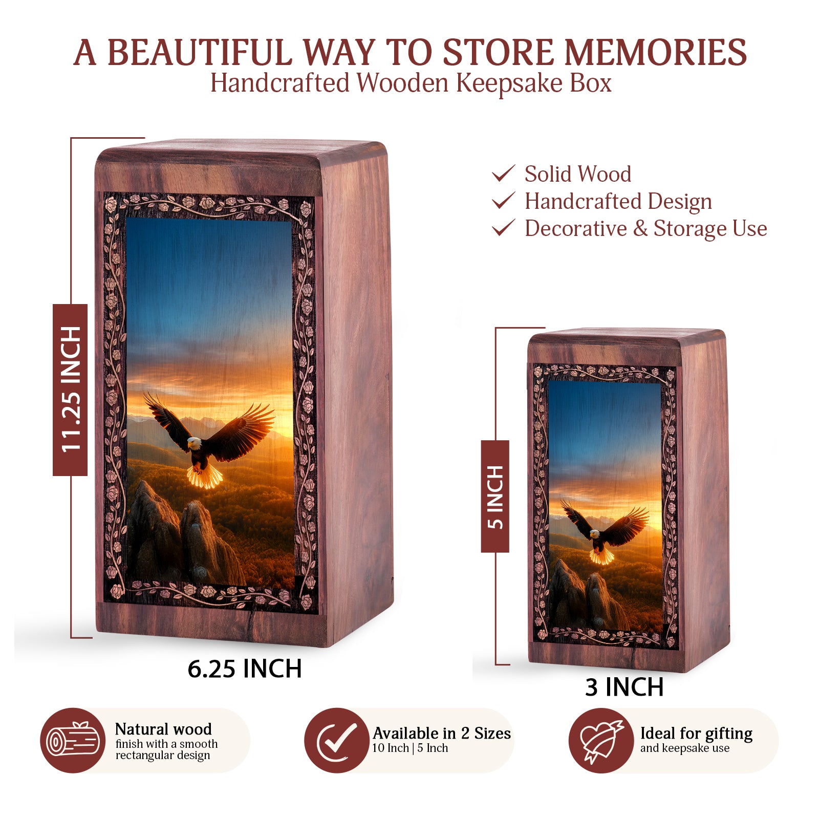 Eagle Cremation Urns Wooden Box - Atmospheric Lighting Theme Ashes Box