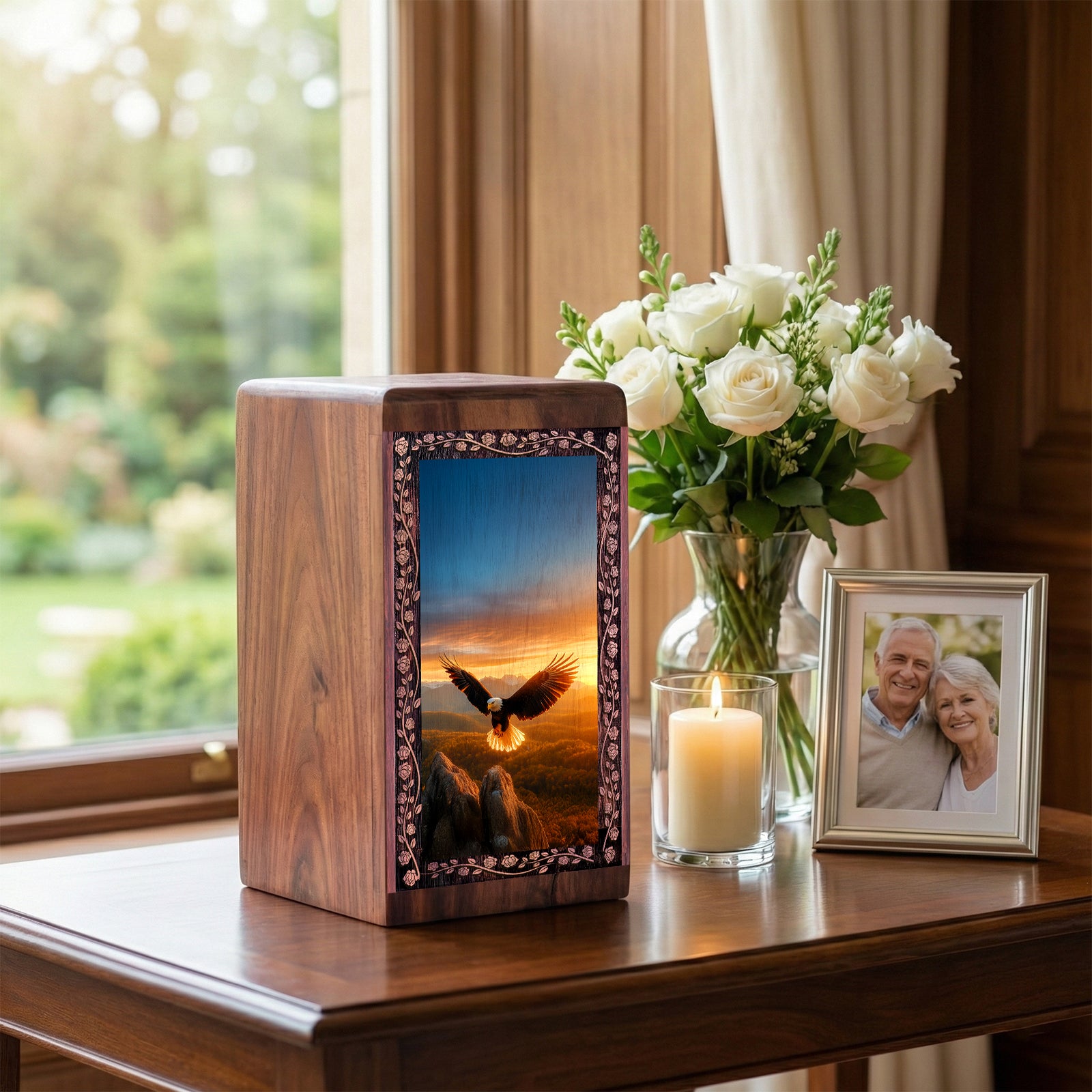 Mountain Eagle Wood Urn for Ashes - Sunset Cremation Urn Box For Adult Male
