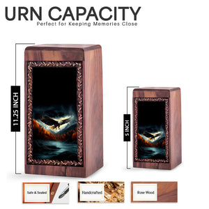Large Wooden Urn for Adult Ashes - Flying Eagle & Autumn Theme Urn For Male