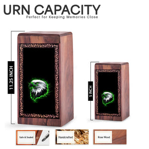 Perched Eagle Memorial Urn For Ashes - Neon Green Artistic Wooden Urn