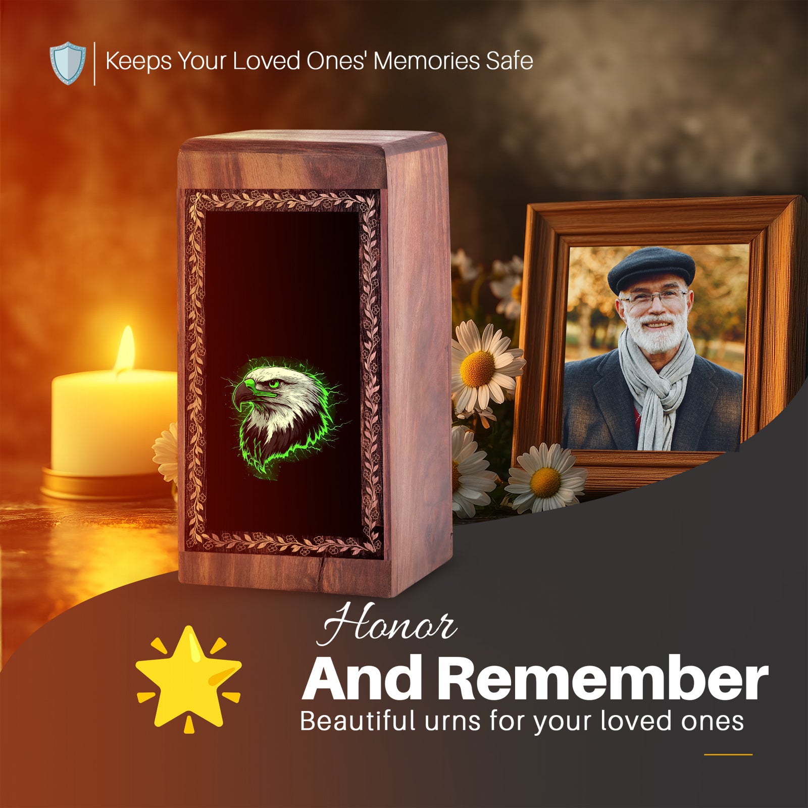 Perched Eagle Memorial Urn For Ashes - Neon Green Artistic Wooden Urn