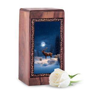 Moonlit Deer Wood Urn For Human Ashes - Wood Cremation Urn For Human Ashes