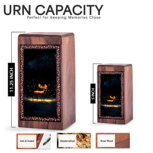 Golden Light Deer Wood Cremation Urn - Urn Box Adult Male Ashes