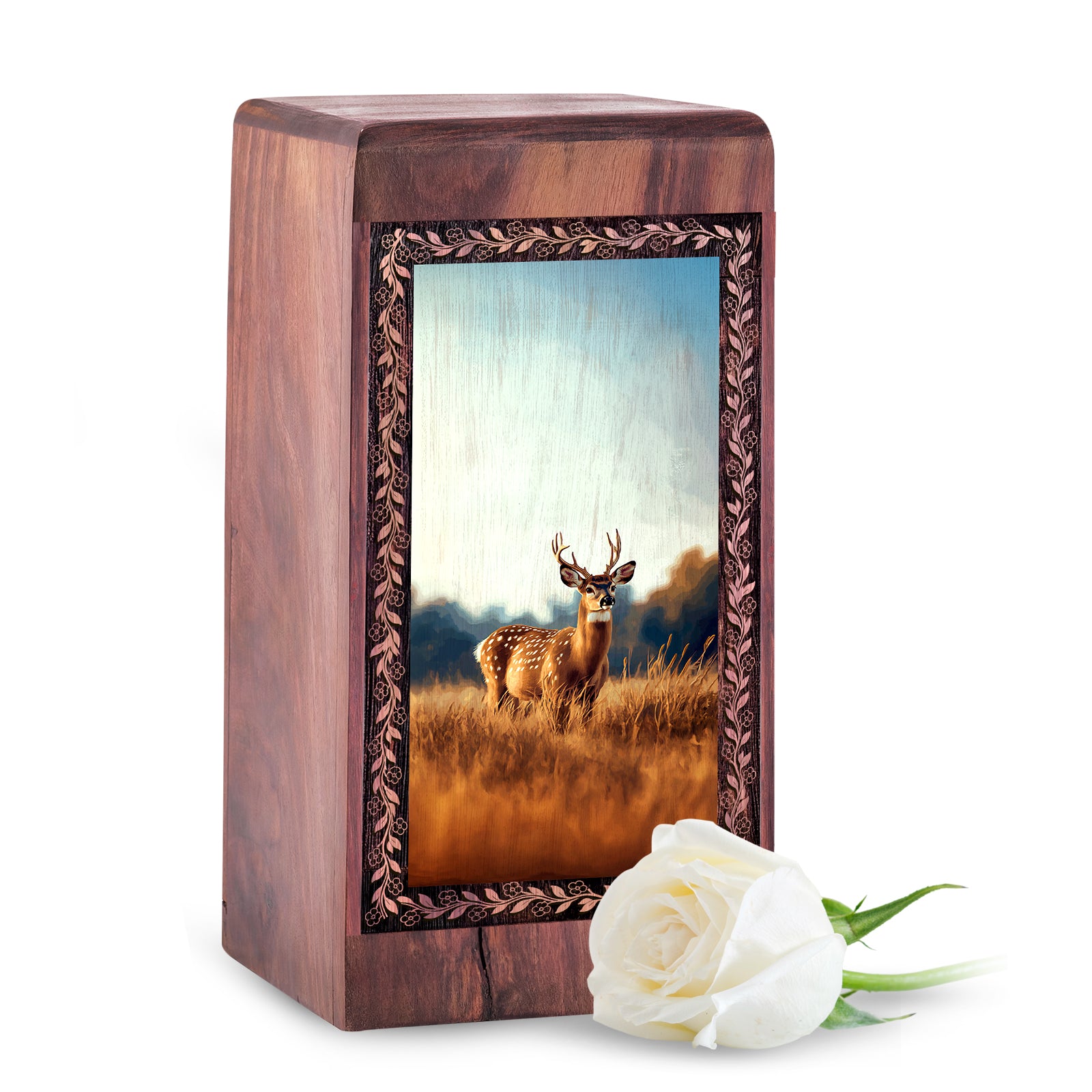 Meadow Deer Wooden Urn For Ashes - Handmade Cremation Urn Adult Female