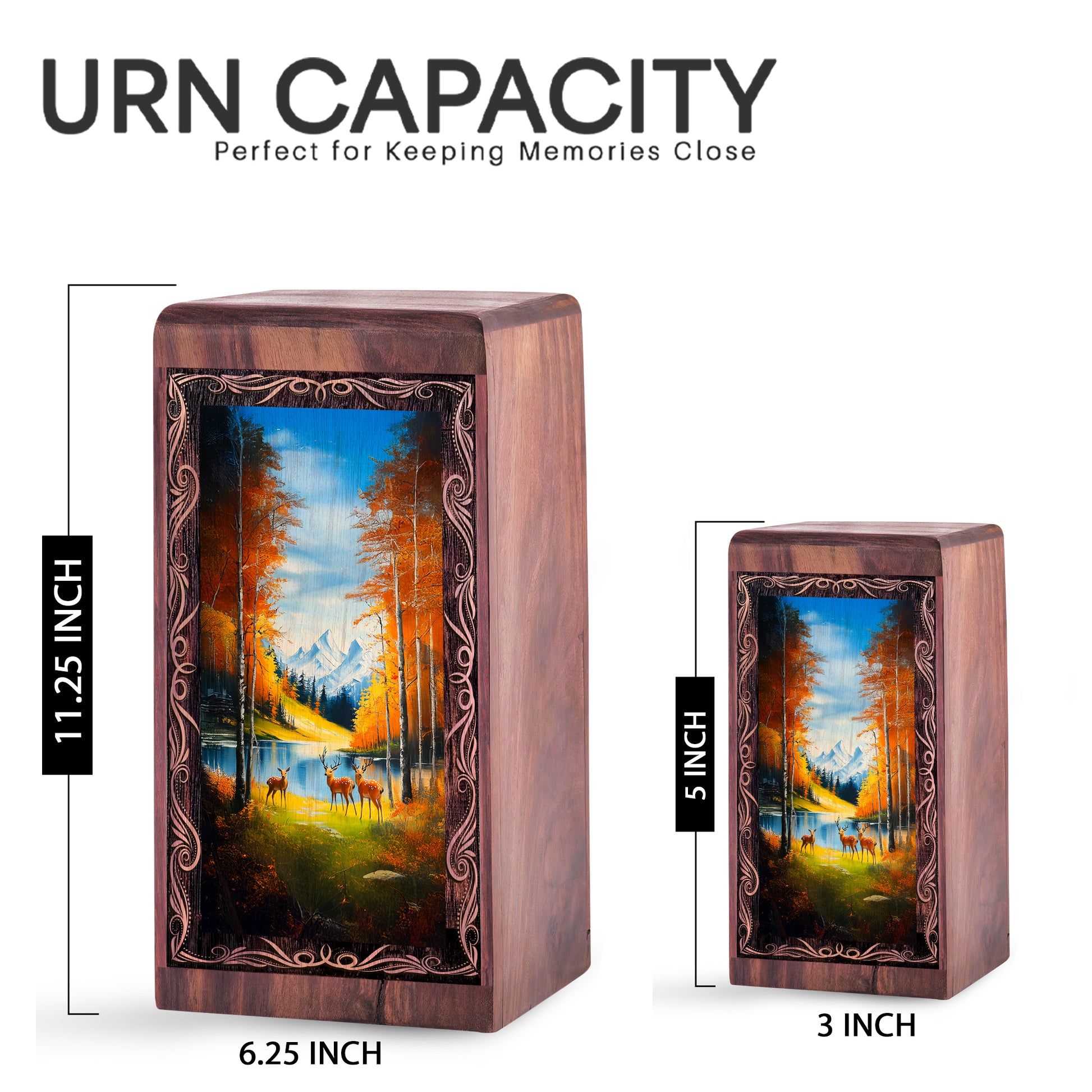 Autumn Forest Deer Urn Box - Wooden Cremation Urn Adult Male