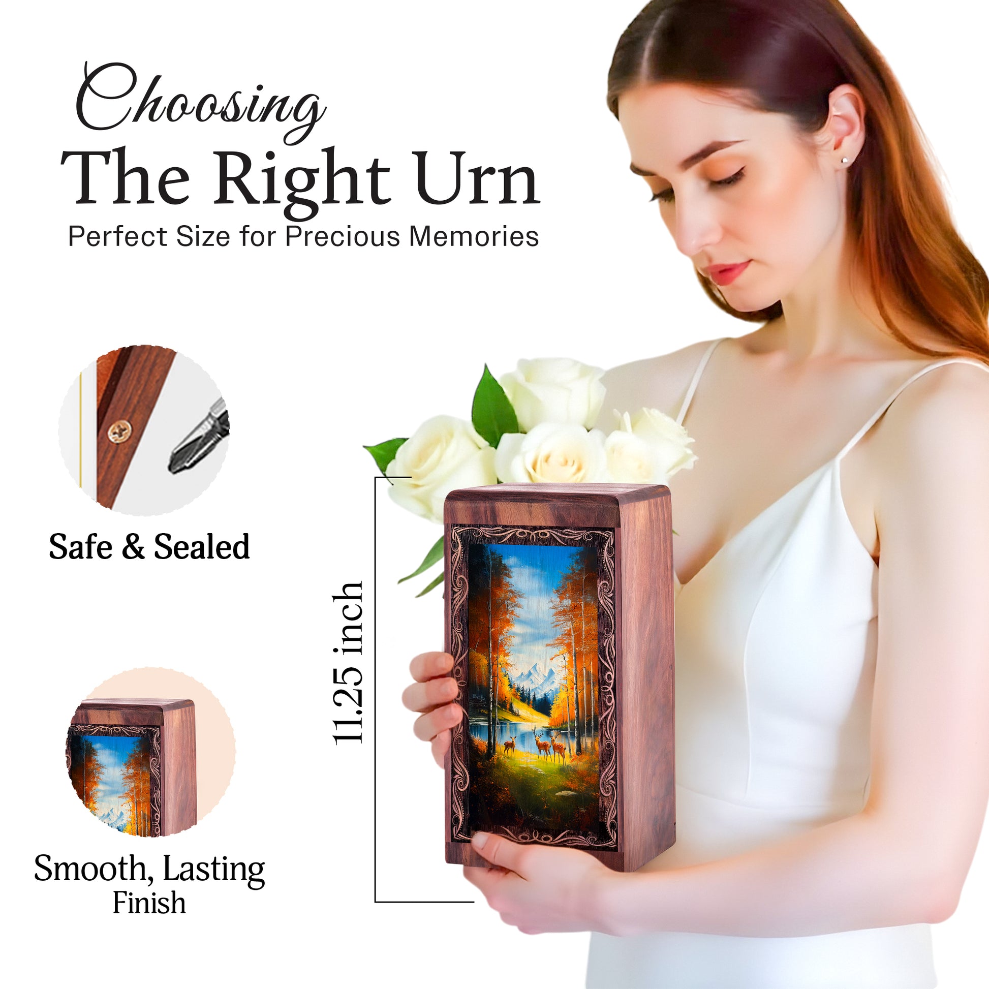 Autumn Forest Deer Urn Box - Wooden Cremation Urn Adult Male