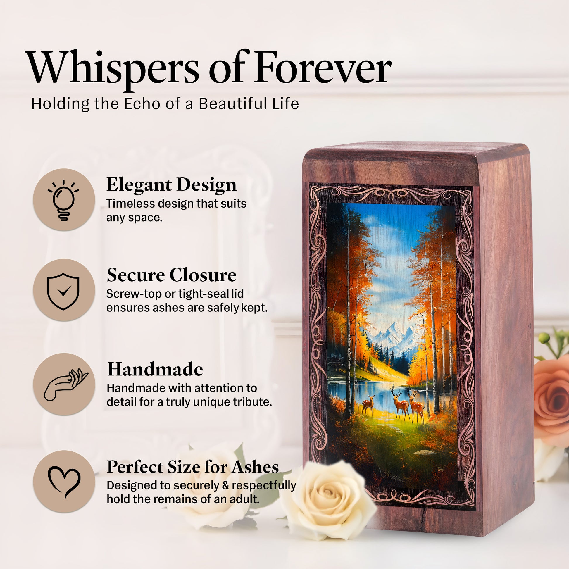 Autumn Forest Deer Urn Box - Wooden Cremation Urn Adult Male