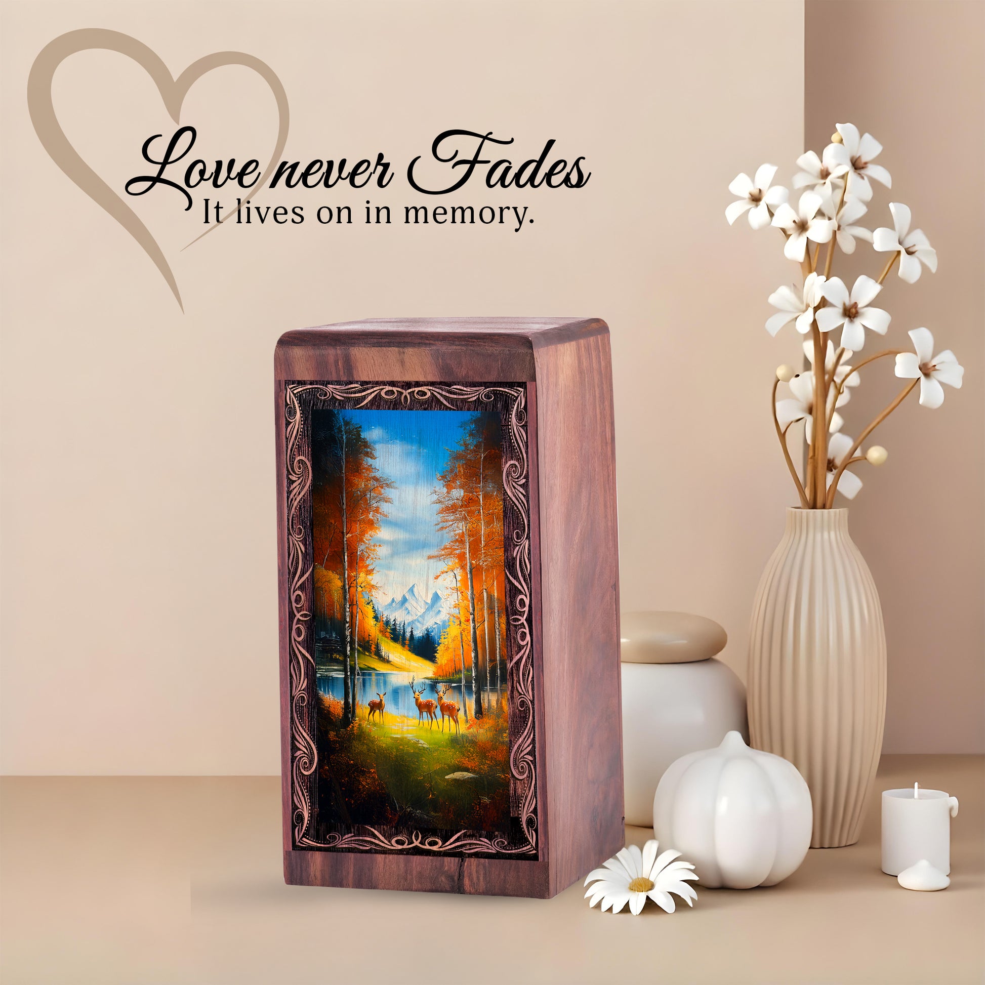 Autumn Forest Deer Urn Box - Wooden Cremation Urn Adult Male