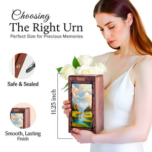 Lake Forest Theme Deer Urn Box - Wooden Keepsake Cremation Urns