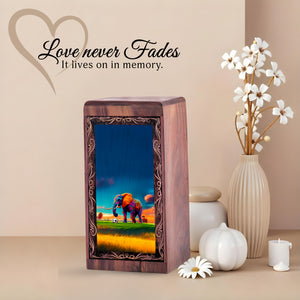 Modern Elephant Art Theme Urn - Wooden Urn Box For Human Ashes Adult