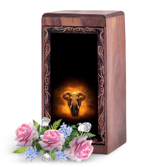 Elephant Soul Theme Cremation Urn - Wooden Cremation Box For Ashes