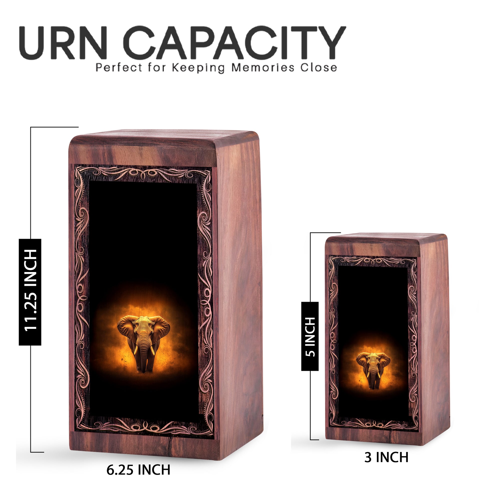 Elephant Soul Theme Cremation Urn - Wooden Cremation Box For Ashes