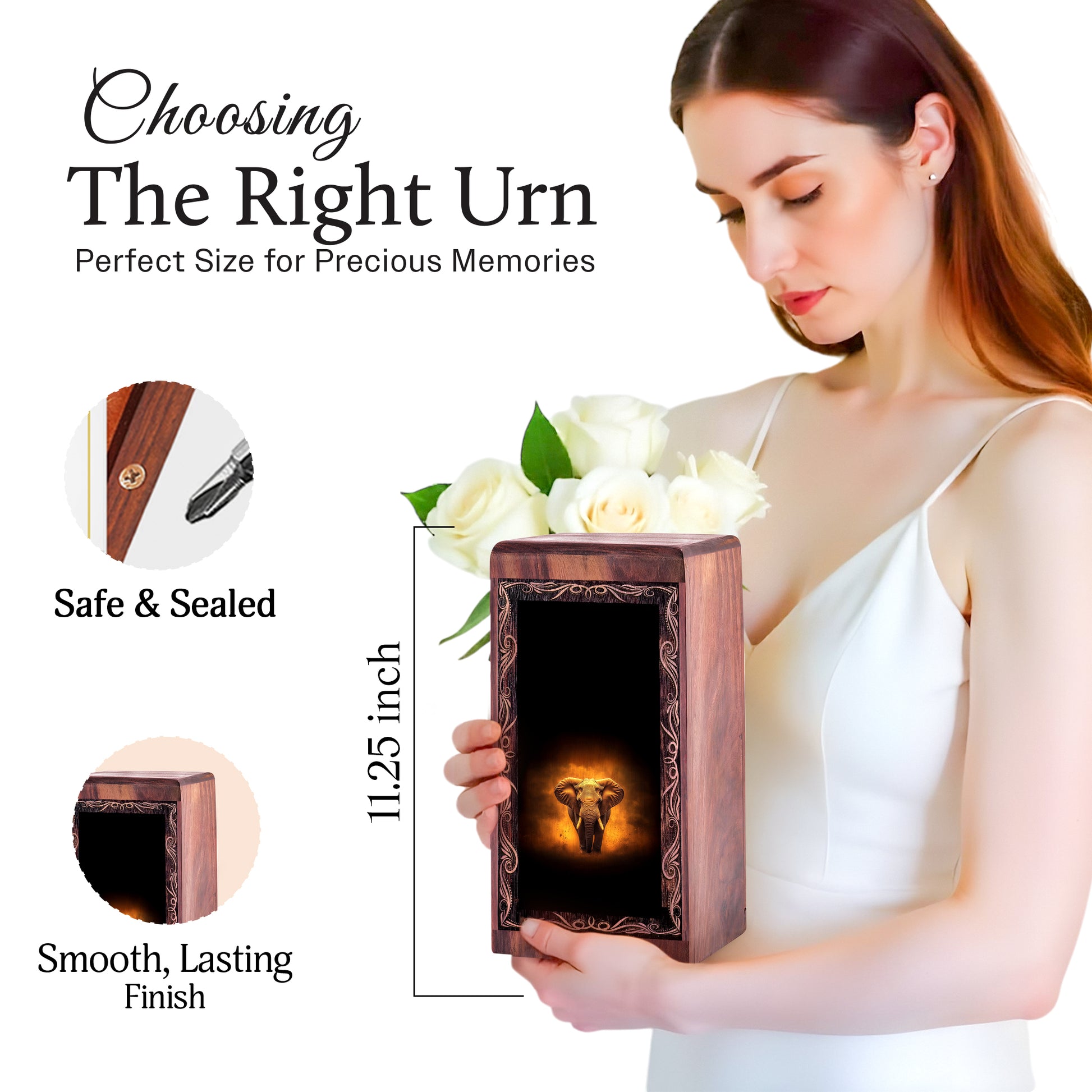 Elephant Soul Theme Cremation Urn - Wooden Cremation Box For Ashes