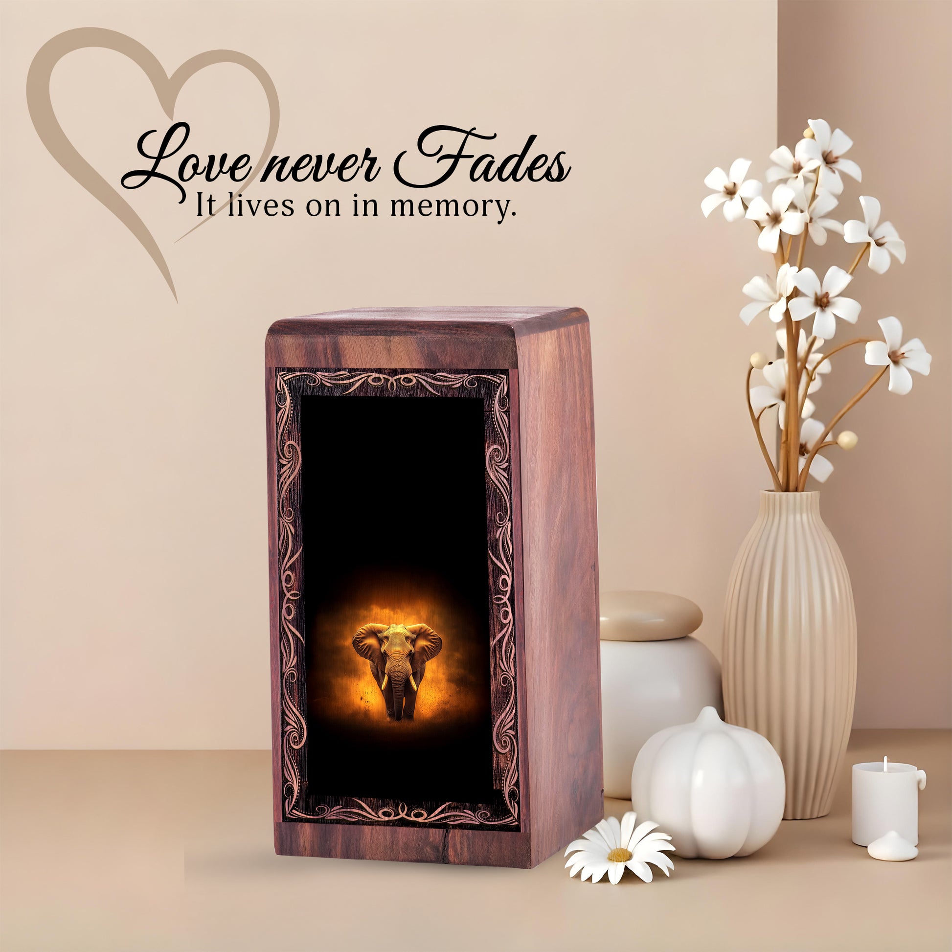 Elephant Soul Theme Cremation Urn - Wooden Cremation Box For Ashes