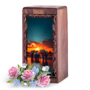 Premium Handmade Elephant Urn For Ashes - Elephant Sunset Reflection Urn For Female
